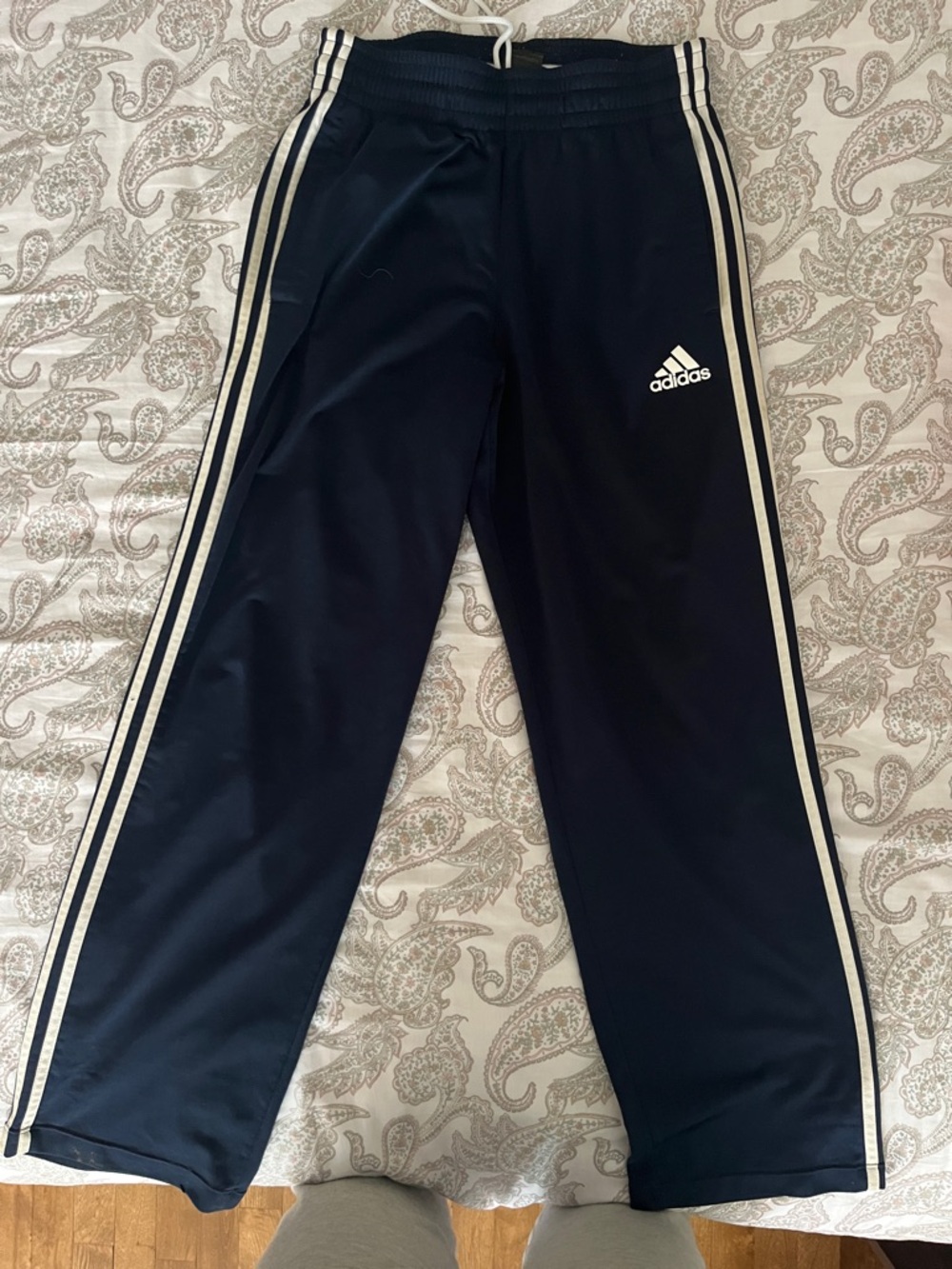 adidas Navy Track Pants with White Stripes